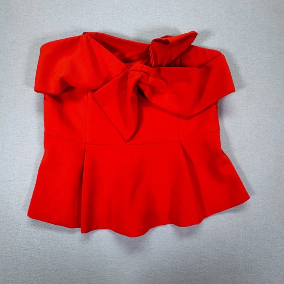 Adelyn Rae Red Strapless Bow Peplum Top Anthropologie XL - Picture 2 of 11